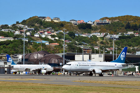 WELLINGTON - FEB  23:Air New Zealand Boeing 767 planes  in Wellington International Airport on Feb 23 2013.It's the third-busiest airport in NZ handling about 5 million passengers a year.のeditorial素材