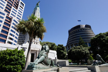 WELLINGTON - FEB 25: The Beehive building - Parliament of New Zealand in Wellington city as view from  Wellington Citizens War Memorial on February 25 2013.のeditorial素材