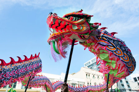 WELLINGTON - FEB 24:Chinese dragon during the Year of the lunar snake on February 24 2013 Wellington,NZ.The Chinese Spring Festival is the most important traditional Chinese holidays.のeditorial素材
