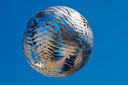WELLINGTON -  MAR 01: Wellington Civic Square Fern Ball Sculpture on March 01 2013, NZ. It's coated aluminium, suspended on stainless steel wires size D 3.4m located 14 metres above Civic Square.のeditorial素材