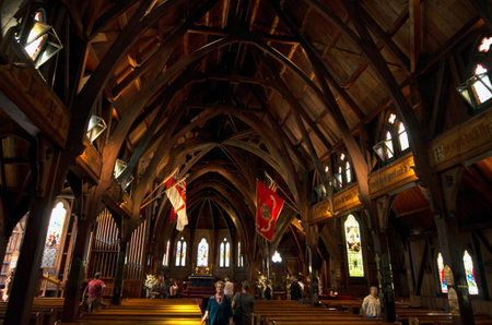 WELLINGTON - FEB 25:Visitors at Wellington Old St Pauls Church on February 25 2013 in Wellington NZ.It's an example of 19th-century Gothic Revival architecture adapted to colonial conditions and materials.のeditorial素材