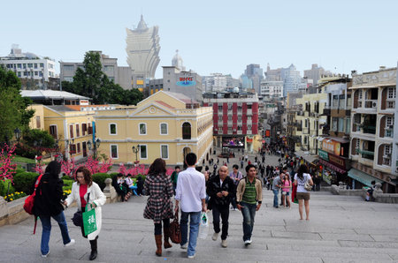 MACAU - FEB 20:Visitors at Macau Historic Center on February 20 2009 in Macau, China.The Historic...