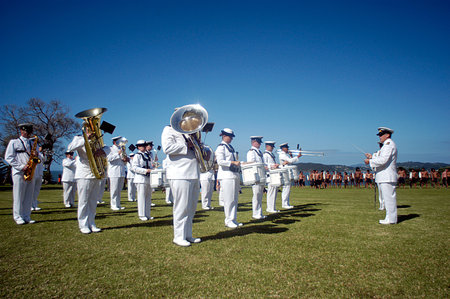 WAITANGI - FEB 6:The RNZN band performing during Waitangi Day on February 6 2004 in Waitangi NZ.It's a New Zealand public holiday to celebrate the signing of the Treaty of Waitangi in 1840のeditorial素材
