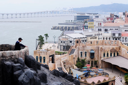 MACAU-FEB 20:Security Guard in Macau Fisherman's Wharf on February 20 2009.It includes over 150 stores and restaurants in buildings built in style of famous world seaports such as Amsterdam and Veniceのeditorial素材