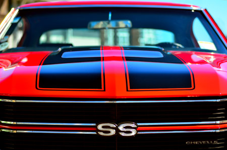 AUCKLAND - NOV 05 2015:Chevrolet Camero SS front in a Public US classic muscle car show.1969 total sales of the Camaro reached 243,085,  A stunning number for a car on the market for less than 3 yearsのeditorial素材