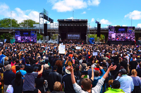 AUCKLAND,  NZL - NOV 04 2015:Thousands of people packed Victoria Park in central Auckland for All Blacks victory parade.The All Blacks are the holders of the Rugby World Cup in 2011 and 2015のeditorial素材