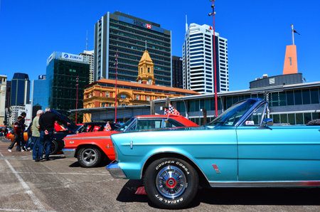 AUCKLAND - NOV 05 2015:Public US classic muscle car show in Auckland, New Zealand.It's A large V8 engine car fitted in a 2-door of family-style mid-size or full-size car designed for 4-5 passengers.のeditorial素材
