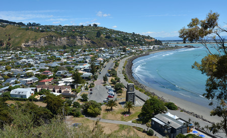 Aerial view of Sumner Christchurch, a popular holiday destination coastal seaside in Canterbury Region Christchurch, New Zealand.の写真素材