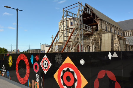 CHRISTCHURCH - DEC 06 2015:ChristChurch Cathedral.The February 2011 Christchurch earthquake destroyed the spire and part of the tower, and severely damaged the structure of the remaining building.のeditorial素材