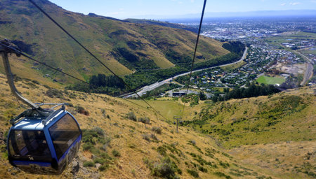 CHRISTCHURCH - DEC 04 2015:Christchurch Gondola.It offers a unique Christchurch sightseeing experience of breathtaking views of the Christchurch cityscape, Canterbury plains and mighty Southern Alpsのeditorial素材