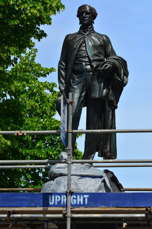 CHRISTCHURCH - DEC 04 2015:Godley Statue in Cathedral square.It fell off its plinth in the February 2011 Christchurch earthquake and time capsules were discovered inside the plinth.のeditorial素材