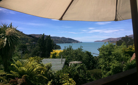 LYTTELTON - DEC 04 2015:Landscape of Lyttelton harbour, New Zealand. It is a ver popular travel destination in the South island of New Zealandのeditorial素材
