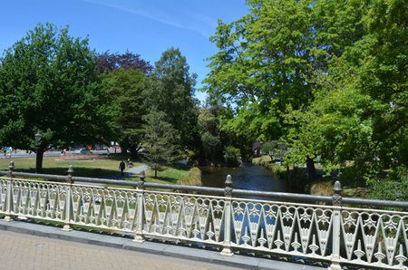 CHRISTCHURCH,  NZL - DEC 04 2015:Landscape of the Avon River Christchurch. Much of the land along the Avon River downstream from the central city was damaged in the 2010 Canterbury earthquake.のeditorial素材
