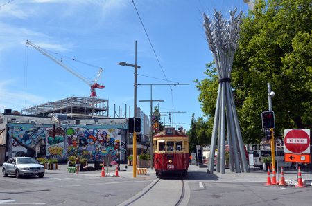 CHRISTCHURCH - DEC 04 2015:Christchurch Tramway tram system.The tramway operate since 1882 and become one of the symbols of Christchurch and a popular attraction for tourists and locals alike.のeditorial素材