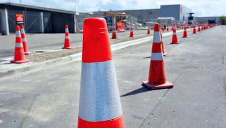 CHRISTCHURCH - DEC 04 2015:Road work in Christchurch.The bill for fixing Christchurchs quake damaged roads and underground pipes estimate is $2 billion (USD)のeditorial素材