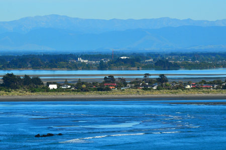 CHRISTCHURCH - DEC 08 2015:Landscape view of Brighton spit . Scientists researching the Christchurch area's palaeo-tsunamis say the Brighton spit is the best safeguard for the city against tsunamis.のeditorial素材