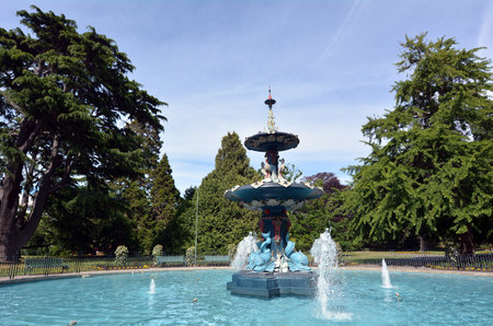CHRISTCHURCH - DEC 04 2015:Peacock Fountain at the Christchurch Botanic Gardens.Plants from all around the world including Asia, North America, Europe, South America and Africa planted in the Gardens.のeditorial素材
