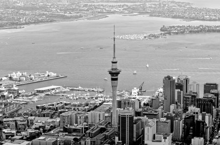 AUCKLAND - JAN 31 2016:Aerial view of  Auckland financial center against the Waitemata Habour New...