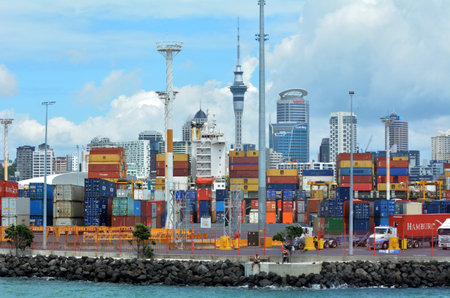 AUCKLAND,  NZL - JAN 31 2016:The Port of Auckland. It's New Zealand's busiest port and the third largest container terminal in Australasia.のeditorial素材