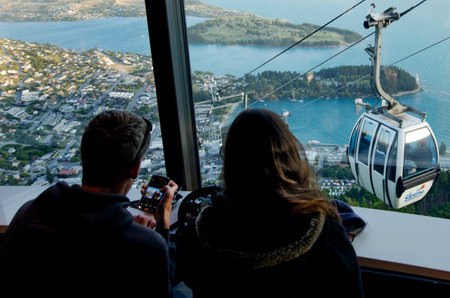 QUEENSTOWN, NZ - JAN 17:Skyline Gondola on Jan 17 2014.It's the steepest cable car lift in the Southern Hemisphere, and one of the must-do activities in Queenstown, NZ.のeditorial素材