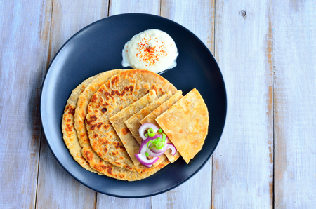 Paratha flatbread Indian cuisine. Food background and textureの写真素材