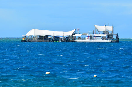QUEENSLAND, AUS - APR 16 2016:Marin platform in the Great Barrier Reef in Queensland, Australia a...