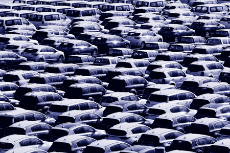 Many new cars abstract background texture. Transportation concept