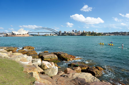 Sydney Harbour skyline with the Sydney Harbour Bridge and the Opera House in New South Wales, Australia.のeditorial素材