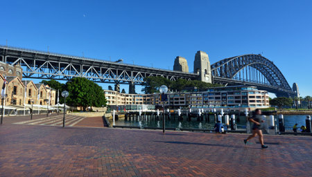 Sydney Harbour Bridge as view from The Rocks Sydney Cove at sunrise in Sydney, Australia.のeditorial素材