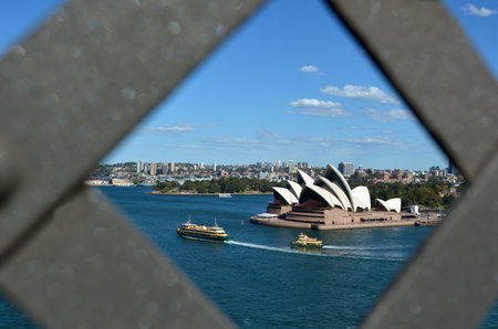 Aerial view of Sydney Opera House as view from Sydney Harbour Bridge in Sydney, New South Wales, Australia.のeditorial素材
