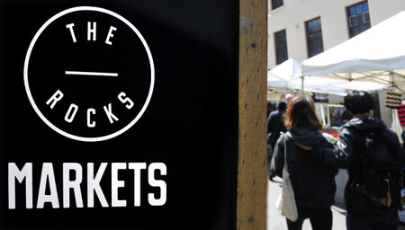 SYDNEY, Australia - OCT 23 2016: Visitors at The Rocks markets. It is a major tourist attraction weekend market in Sydney, Australia.のeditorial素材