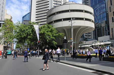 SYDNEY - OCT 18 2016: Traffic on Martin Place, a pedestrian mall in the central business district of...