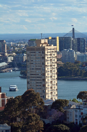 SYDNEY - OCT 18 2016:Blues Point Tower in Sydney, Australia, regarded as one of the ugliest buildings in Sydney However, in 1993, North Sydney Council added the building to its local heritage registerのeditorial素材