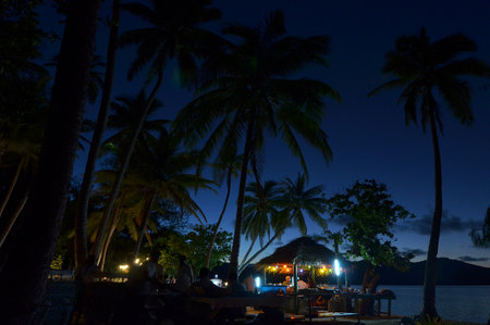 Night event on a tropical Island beach at night in one on the resorts in the Yasawa islands of Fiji.のeditorial素材