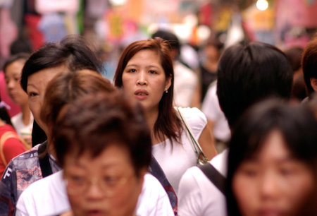 HONG KONG - JUNE 29 2016: Chinese women in Hong Kong, China. Recent statistical data from HK national census shows that the number of women in Hong Kong are increasing, while the number of men are declining.のeditorial素材