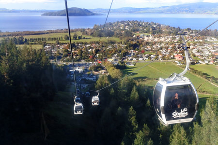 ROTORUA, NZL -  APR 24 2017:Skyline Gondola Cableway in Rotorua, North Island, New Zealand.のeditorial素材