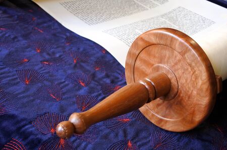 Selective focus of Torah scroll. Jewish lifestyle concept backgroundの写真素材