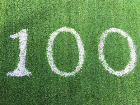 The number one hundred 100 on green grass.の写真素材