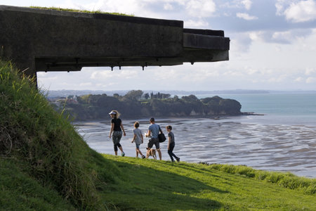 AUCKLAND - SEP 24 2017:Visitors in Maungauika North Head Historic Reserve.The coastal fortifications were constructed in 1885 due fears of an attack by Russia and invasion by Japan World War II.のeditorial素材