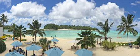 Panoramic aerial landscape view of Muri lagoon in Rarotonga Island , Cook Islands.のeditorial素材