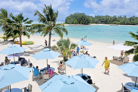RAROTONGA - JAN 26 2018:Aerial landscape view of Muri lagoon. It is the main tourist attraction of Rarotonga Island, Cook Islands.のeditorial素材