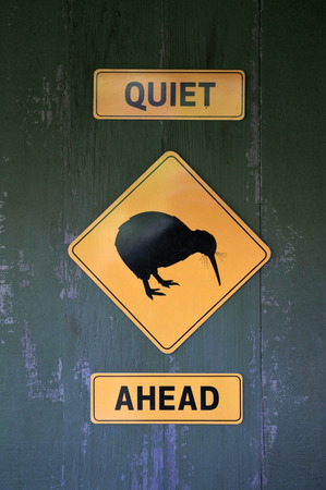 Quiet Kiwi Ahead sign in Auckland region, New Zealand.の写真素材
