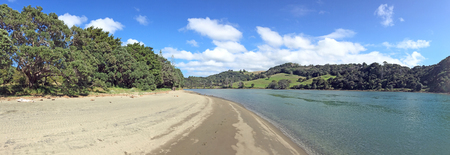 Panoramic landscape view of Puhoi river in the North Island of New Zealand.の写真素材
