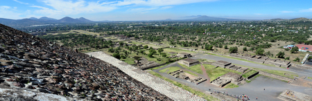 Panoramic landscape view from the top of the  pyramid of  the sun in Teotihuacan, Mexico.の写真素材