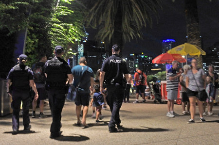BRISBANE - DEC 22 2018:Australian Police patrol in Southbank Parklands in Brisbane, Australia