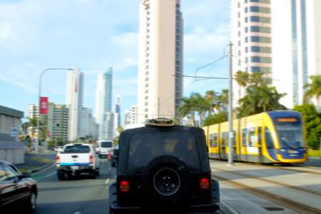 GOLD COAST, AUS - DEC 11 2018:Rush hour traffic in Surfers Paradise Gold Coast.Analysis of car ownership in 2016 indicates 53% of households in Gold Coast City had access to two or more motor vehiclesのeditorial素材