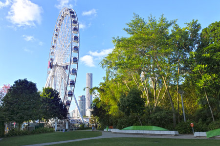 BRISBANE - DEC 30 2018:Wheel of Brisbane Ferris wheel in South Brisbane, Queensland Australia.のeditorial素材