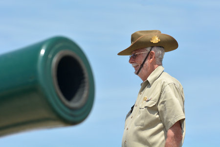 NEWCASTLE, NSW - FEB 2019:Australian soldier at Fort Scratchley in Newcastle New South Wales,...