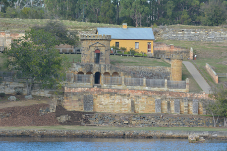 The Guard Tower in Port Arthur village historic site, a 19th-century penal settlement, located in Tasman Peninsula southern Tasmania, Australia.の写真素材