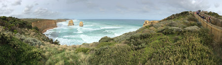 Melbourne, Australia - April 19 2019: Tourists at Port Campbell National Park, looking at the Twelve Apostles along the Great Ocean Road in Victoria, Australia.のeditorial素材